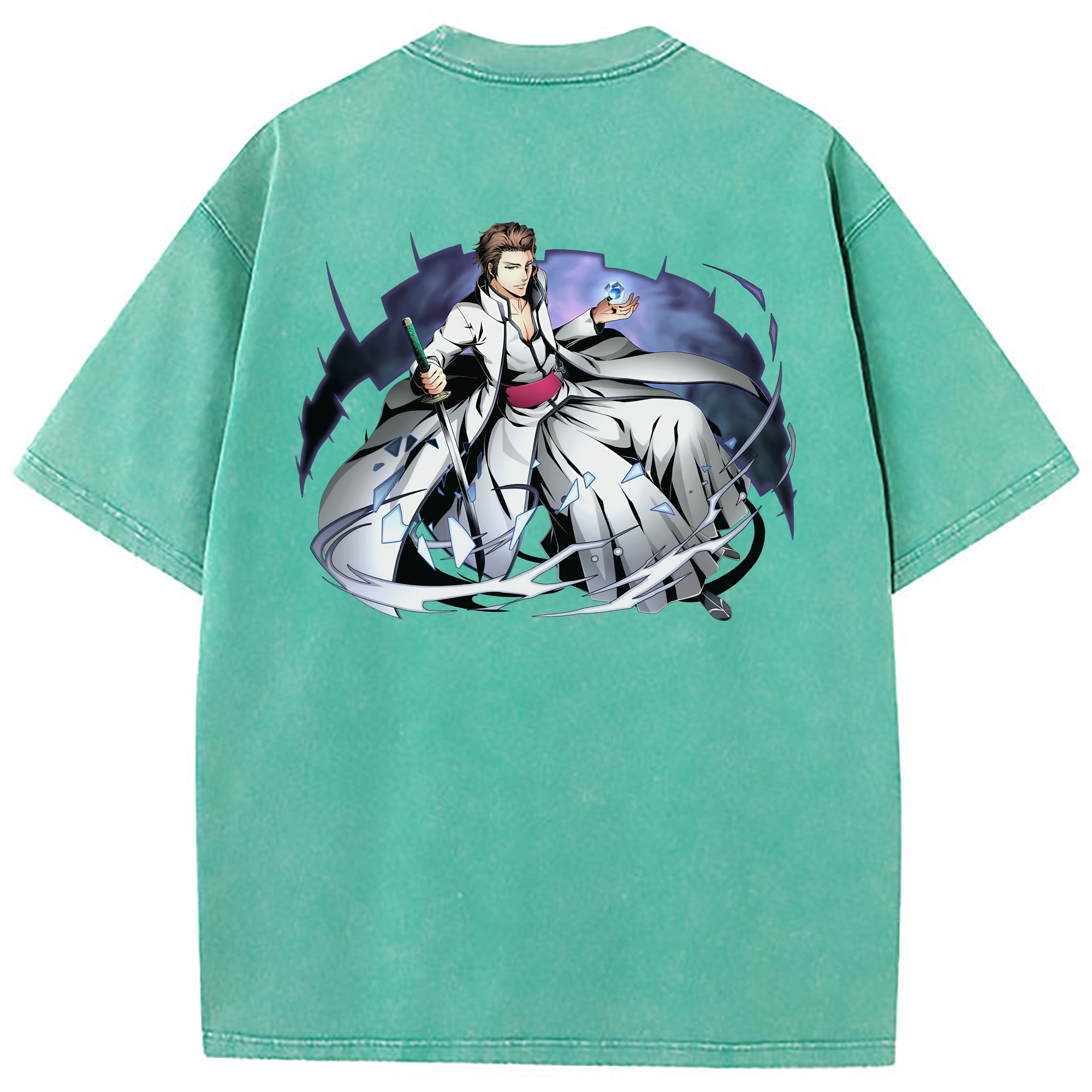 （画像用） ブリーチ 藍染 惣右介（あいぜん そうすけ） BLEACH Aizen Sousuke 綿100% ヴィンテージ風 半袖Tシャツ（背面プリント）